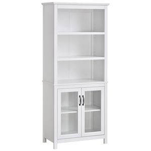 Libreria in Legno Massello con 3 Ripiani Aperti e Doppia Anta per Ufficio Domestico, Soggiorno, Esposizione - Bianco - Product Image 1