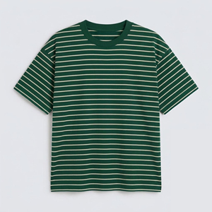 T-Shirt in Jersey di Cotone a Righe Personalizzata, Produzione OEM ODM, Etichetta Privata, Collo Tondo, Casual, Alta Qualità - Product Image 5