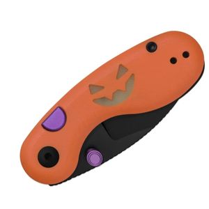 Couteaux pliants Halloween en forme de citrouille avec lame affûtée noircie, motif de chauve-souris décoratif, manche violet et design compact et portable - Product Image 4