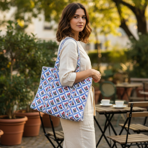 Bolsa de Mano Acolchada de Algodón con Estampado Floral Blanco, Bolsa de Compras con Asa de Hombro Cómoda para Mujer, la Mejor Bolsa de Fibra de Algodón - Product Image 4