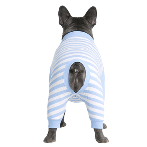 ชุดนอนสุนัขแบบชุดคลุมทั้งตัว ลายทางสีฟ้า ผ้าเนื้อนุ่ม ยืดหยุ่นได้ ชุดนอนสัตว์เลี้ยง ระบายอากาศได้ดี ใส่สบายทุกฤดู สำหรับสุนัขขนาดเล็กถึงขนาดกลาง ใช้ในบ้าน - Product Image 3