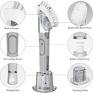 Set di 2 Spazzole per Piatti con Dispenser di Sapone e Supporto, Kit per Pulizia e Lavaggio per Casa o Ufficio - Product Image 5