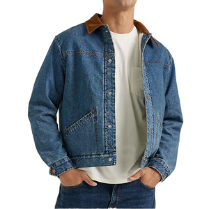 Men's Solid <b>Denim</b> <b>Jacket</b> With Brown Collar Button Front Regular Fit Stonewashed Casual Style Autumn Wear - Product Image 6