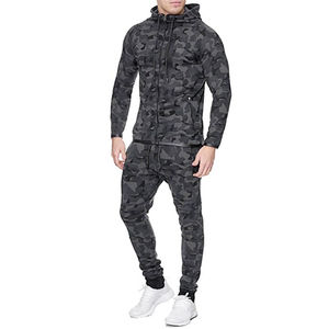 Best Selling Men’s Gray Camouflage Tracksuit Set Full Zip Hooded Jacket Jogger Pants Premium <b>Athletic</b> Sportswear OEM ODM Factory - Product Image 2