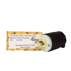 Prise verrouillable Hubbell compatible J-701 à connexion sécurisée NEMA L5-15 15A 125V pour systèmes d'alimentation temporaires industriels CUL REACH - Product Image 5