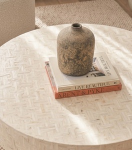 <b>Round</b> Bone Inlay <b>Wood</b> Frame Modern <b>Coffee</b> <b>Table</b> Pedestal Living Room Furniture ODM - Product Image 4