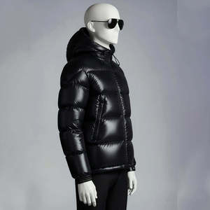 Veste matelassée à capuche noire pour homme, fermeture éclair, rembourrage en duvet, coupe-vent, manteau d'hiver, style décontracté - Product Image 2