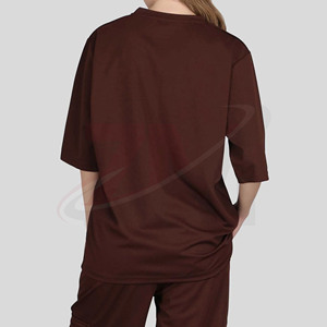 Camiseta de Algodón 100% Marrón, Cuello Redondo, Manga Tres Cuartos, Corte Holgado, Color Sólido, Tejido Transpirable, para Todas las Temporadas - Product Image 3