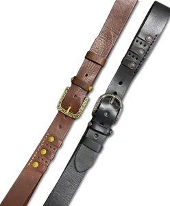Ceinture en cuir de vachette pleine fleur véritable avec boucle en alliage tressée, couleur unie, robuste, haute résistance, finition vintage - Product Image 4