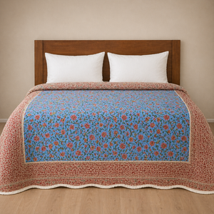 Couvre-lit en coton Jaipuri Razai imprimé à la main, couvre-lit floral léger pour l'été, couvre-lit King Queen - Product Image 1