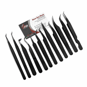 Pince à épiler de luxe en acier inoxydable de qualité supérieure, durable, à pointe ultra-fine pour extensions de cils 3D/6D, noire mate - Product Image 1