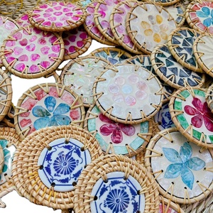 Dining Accessories <b>Supplies</b> Cute Rattan Ceramic Coasters Custom Printed coaster Set Dinner Decor made in Viet Nam - Product Image 1