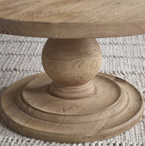 Mesa de Centro Redonda de Estilo Rústico Moderno, Hecha a Mano, Base de Pedestal de Madera de Mango, Mueble para Sala de Estar - Product Image 5