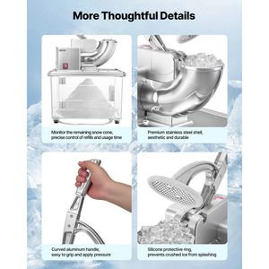 Macchina Elettrica Commerciale per Ghiaccio Tritato 661LBS/H, 350W, in Acciaio Inossidabile, Tritaghiaccio a 4 Lame, 2000 Giri/min - Product Image 5