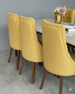 Ensemble de table à manger scandinave moderne de luxe avec plateau en marbre et chaises rembourrées en teck massif pour appartement, hôtel, Indonésie - Product Image 4