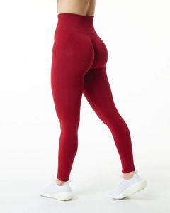 Women's High Waist Full Length Solid Red Sporty Stretch Breathable Eco-Friendly Seamless Spandex <b>Leggings</b> <b>Pockets</b> <b>Workout</b> Gym - Product Image 3