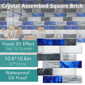 12 pièces bleu gris marbre effet PVC carreaux auto-adhésifs résistant à l'eau Peel Stick papier peint pour cuisine facile bricolage rénovation de la maison - Product Image 2