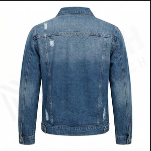 Chaqueta vaquera de alta calidad para hombre, abotonada, desgastada, Vintage, Occidental, camionero, dobladillo deshilachado, bolsillos, logotipo frontal - Product Image 3