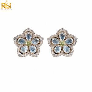 Boucles d'oreilles florales en diamant de culture |   Bijoux fins de luxe en or 9K 14K 18K, taille rose en forme de poire, couleur DEF, unisexe, vente en gros - Product Image 1