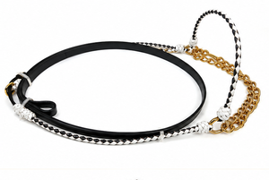 Cabestro de Cuero Negro para Exhibición Ecuestre con Cadena Dorada Trenzada, Ligero y Personalizable, Talla SADAF SADDLERY - Product Image 5