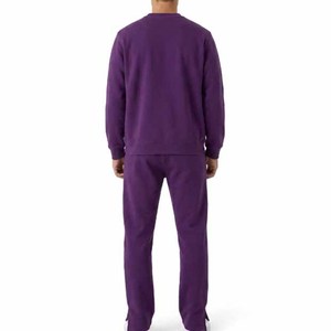 Men Blue <b>Polyester</b>/Cotton <b>Tracksuit</b> Crew Neck Full Sleeve Regular Fit Solid Color Casual Autumn Breathable Midweight Sweat suit - Product Image 5
