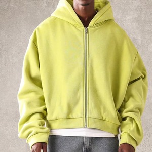 500 Grams Men's Casual Hooded <b>Zip</b>-<b>Up</b> <b>Jacket</b> in Hoodie for Men Fluorescent Green Bright Yellow Pullover Custom Hoodies - Product Image 1