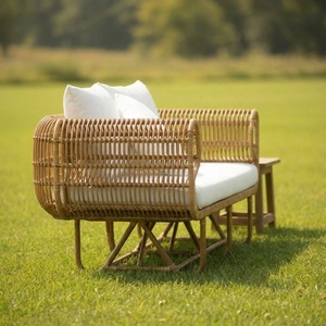 Modern Outdoor Natural Rattan Loveseat Sofa Luxury Patio Garden Bench Woven Wicker Lawn Couch With Cushions For Hotel Resort - Product Image 4