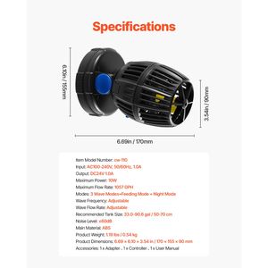Aeratori per Acquacoltura 10W DC Powerhead 1057 GPH Silenziosi e Potenti con Pompa di Circolazione Regolabile e Controller per Acquario - Product Image 5
