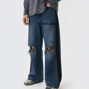 Pantalons en jean baggy déchirés personnalisés avec logo streetwear pour hommes, pantalons en denim respirants et tendance pour hommes - Product Image 4