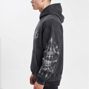New Sales <b>Men's</b> Black Hooded <b>Sweatshirt</b> With <b>White</b> Crack Print Front Pocket Casual Autumn Wear 100% Cotton Knitted Regular Fit - Product Image 4