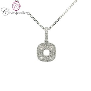 Vente en gros de pendentif classique à double halo en or rose 18 carats 4.4x4.4mm semi-monté en forme de coussin fait à la main, ajustement central, cadeau réel - Product Image 1