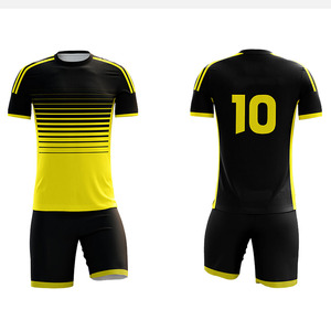 Ensemble de maillots de football personnalisés sublimés, noir et jaune rayé, respirant, manches courtes, vêtements de sport pour hommes, toutes saisons - Product Image 1
