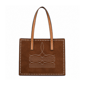 Western Genuine Suede <b>Leather</b> Tote <b>Bag</b> with Embroidered Stitch Detail Large Capacity Shoulder Handbag for Women Everyday Fashion - Product Image 1