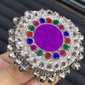 Anillo Grande de Cristal Afgano, Joyería India Hecha a Mano, Anillo Tribal Ajustable con Espejo Azul y Diseño Floral, Anillo para Navratri - Product Image 2