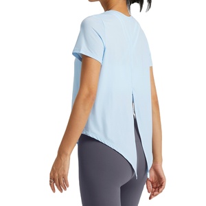 Wholesale Anti-Bacterial Breathable Lightweight Regular Fit <b>Womens</b> Short Sleeve Yoga <b>Tops</b> Spandex/Polyester Workout Quick - Product Image 5