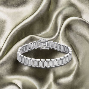 Luxury 925 Silver Rhodium Plated Chain <b>Bracelet</b> Baguette Cut Diamond Channel Setting Geometric Unisex Everyday Wear - Product Image 1