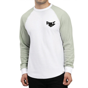 T-shirt à manches longues raglan pour homme, coupe oversize, en coton premium, style streetwear, col rond, décontracté, avec manches contrastantes, vente en gros, fourniture OEM - Product Image 1