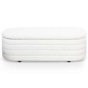 Panca Bianca in Bouclé con Contenitore, Elegante Arredo per Soggiorno - Product Image 1