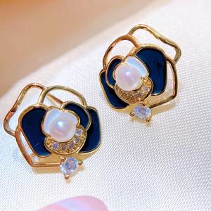 Bijoux en perles d'eau douce recommandés, style petite fleur, boucles d'oreilles simples, boucles d'oreilles rustiques en gros, boucles d'oreilles à fleurs - Product Image 3