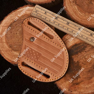 Étui à couteau en cuir de qualité supérieure, style pancake, avec drapeau américain patriotique en relief, pour ceinture horizontale, étui pour couteau pliant - Product Image 2