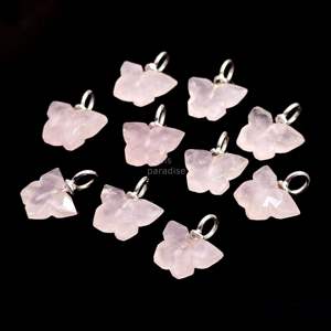 จี้ผีเสื้อโรสควอตซ์ธรรมชาติ เงินแท้ 925 แกะสลักด้วยมือ สำหรับทำเครื่องประดับอัญมณี จี้ผีเสื้อโรสควอตซ์ธรรมชาติ - Product Image 2