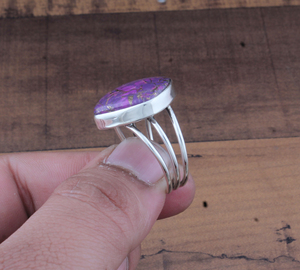 Wholesale 925 Sterling <b>Silver</b> Purple Copper Turquoise Three Layer <b>Band</b> Ring <b>Wedding</b> Gift for Women - Product Image 4