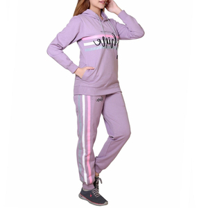 Women <b>Tracksuit</b> <b>Set</b> Hooded Sweatshirt And Joggers With Shine Print <b>Pink</b> Stripes Casual Autumn Wear Full Sleeve Regular Fit - Product Image 3