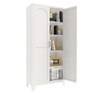 Armoire de salon avec 2 portes élégantes, armoire de rangement en métal de 71 pieds avec étagères réglables, blanche - Product Image 6