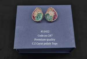Boucles d'oreilles clous 11412 en zircon cubique et quartz rose, pierres ovales, plaqué or, en laiton, élégantes pour mariage et soirées - Product Image 2