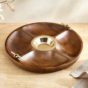 Meilleure vente : Plat de service rond en bois d'acacia fait main pour chips et salsa - Product Image 4