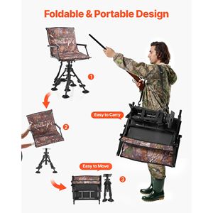 Chaise de chasse pivotante silencieuse à 360 degrés, cadre en acier robuste, pliable, portable, avec accoudoirs - Product Image 6