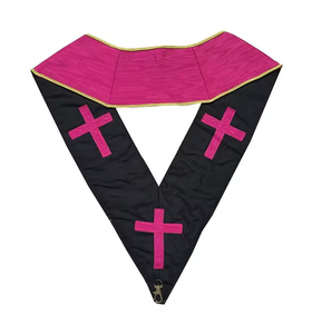 Custom Master Masonic Apron Cross Eco-Friendly Red White Gold Trim Classical Style Lace Embroidered Fabric V-Neck <b>Sew</b>-On Badge - Product Image 2