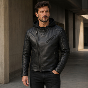 Chaqueta de Cuero Premium para Hombre, Chaqueta de Motociclista de Cuero Genuino, Abrigo de Invierno Moderno, Ropa Exterior, Logotipo Personalizado, Venta al Por Mayor de Fábrica - Product Image 6