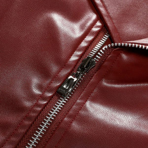 Men's Red PU Leather Moto Jacket Slim Fit Turn-down Collar Zipper Closure Autumn Wear - Product Image 5